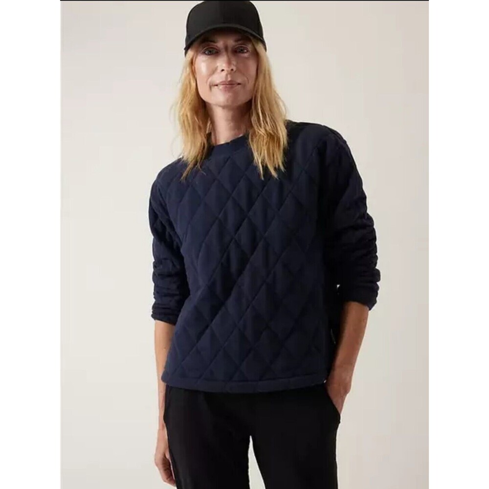 New XS Athleta Cream Retroplush Quilted Crewneck Sweatshirt Top $119 Side Zip